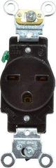 Leviton - 250 VAC, 15 Amp, 6-15R NEMA Configuration, Brown, Industrial Grade, Self Grounding Single Receptacle - 1 Phase, 2 Poles, 3 Wire, Flush Mount, Impact Resistant - Best Tool & Supply