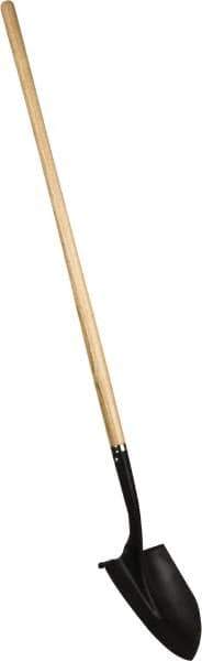 PRO-SOURCE - 11" High x 9-1/2" Wide Round Steel Shovel - 48" Long Wood Straight Handle, Front Turned - Best Tool & Supply