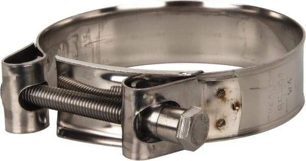 Mikalor - 3-1/2" Hose, 0.98" Wide x 0.04" Thick, T-Bolt Hose Clamp - 3.35 to 3.58" Diam, Stainless Steel - Best Tool & Supply