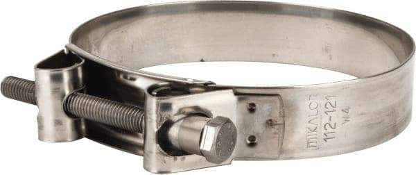 Mikalor - 4-1/2" Hose, 0.98" Wide x 0.04" Thick, T-Bolt Hose Clamp - 4.41 to 4.76" Diam, Stainless Steel - Best Tool & Supply