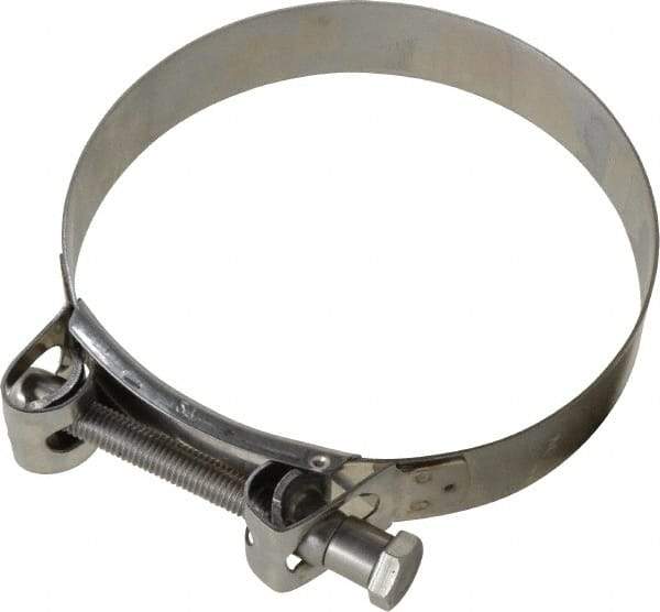 Mikalor - 5-1/4" Hose, 1.1" Wide x 0.051" Thick, T-Bolt Hose Clamp - 5.11 to 5.51" Diam, Stainless Steel - Best Tool & Supply