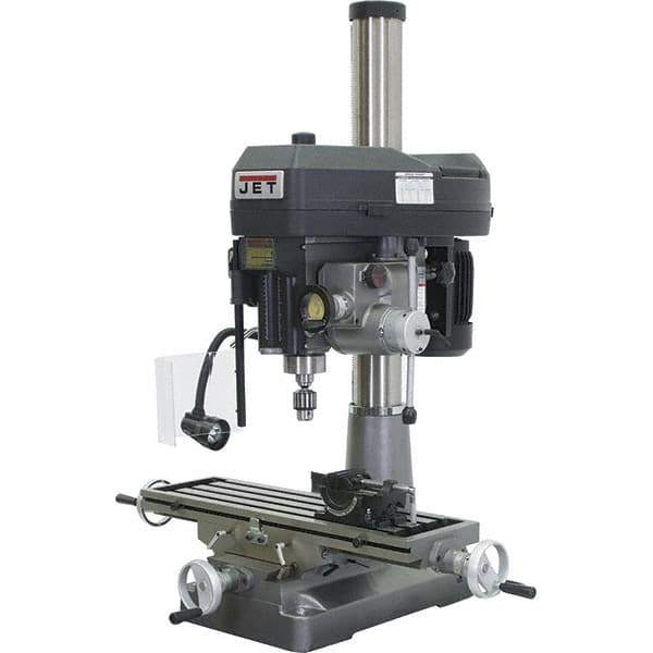 Jet - 1 Phase, 20-1/16" Swing, Step Pulley Mill Drill Machine - 31-3/4" Table Length x 9-1/2" Table Width, 20-1/2" Longitudinal Travel, 7" Cross Travel, 12 Spindle Speeds, 2 hp, 230 Volts - Best Tool & Supply