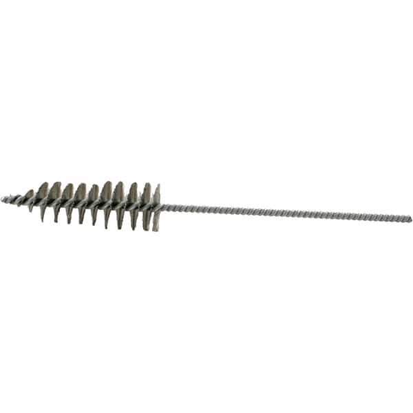 Brush Research Mfg. - 1.2" Diam Helical Stainless Steel Tube Brush - Single Spiral, 0.006" Filament Diam, 3-3/4" Brush Length, 10-1/2" OAL, 0.22" Diam Plastic Handle Shank - Best Tool & Supply