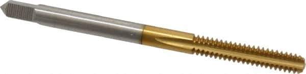 Made in USA - #6-32 UNC 2B 3 Flute TiN Finish High Speed Steel Straight Flute Standard Hand Tap - Bottoming, Right Hand Thread, 2" OAL, 11/16" Thread Length, H3 Limit, Oversize - Best Tool & Supply