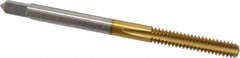 Made in USA - #6-32 UNC 2B 3 Flute TiN Finish High Speed Steel Straight Flute Standard Hand Tap - Bottoming, Right Hand Thread, 2" OAL, 11/16" Thread Length, H3 Limit, Oversize - Best Tool & Supply