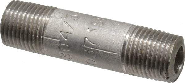 Merit Brass - Schedule 80, 1/8" Pipe x 1-1/2" Long, Grade 304/304L Stainless Steel Pipe Nipple - Seamless & Threaded - Best Tool & Supply