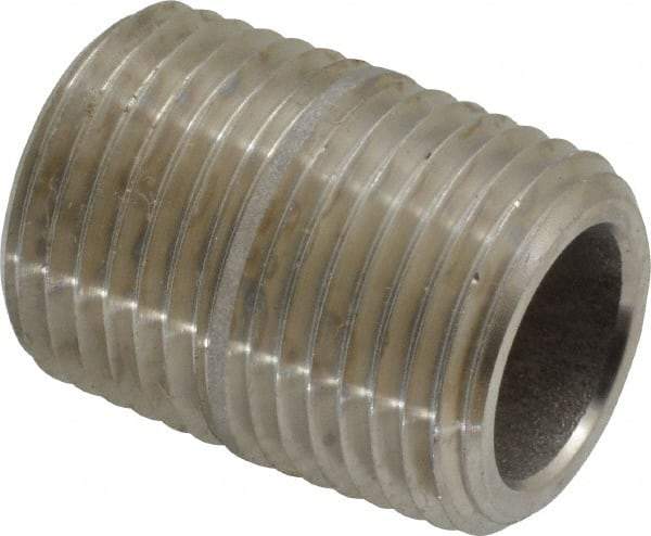 Merit Brass - Schedule 80, 1/2" Pipe x 1-1/8" Long, Grade 304/304L Stainless Steel Pipe Nipple - Seamless & Threaded - Best Tool & Supply