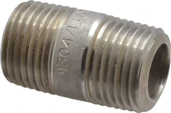 Merit Brass - Schedule 80, 1/2" Pipe x 1-1/2" Long, Grade 304/304L Stainless Steel Pipe Nipple - Seamless & Threaded - Best Tool & Supply