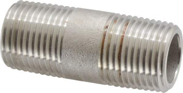 Merit Brass - Schedule 80, 1/2" Pipe x 2" Long, Grade 304/304L Stainless Steel Pipe Nipple - Seamless & Threaded - Best Tool & Supply