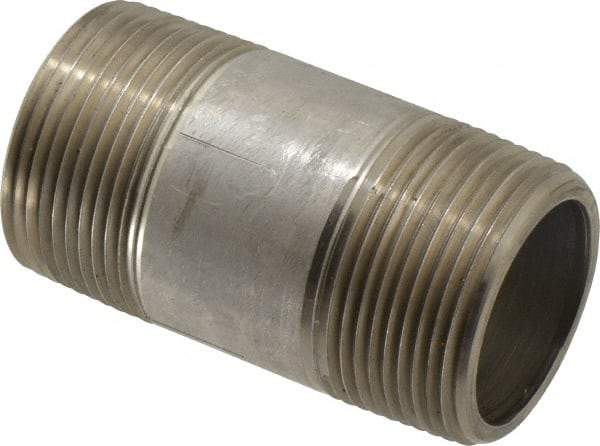 Merit Brass - Schedule 80, 1-1/4" Pipe x 3" Long, Grade 304/304L Stainless Steel Pipe Nipple - Seamless & Threaded - Best Tool & Supply