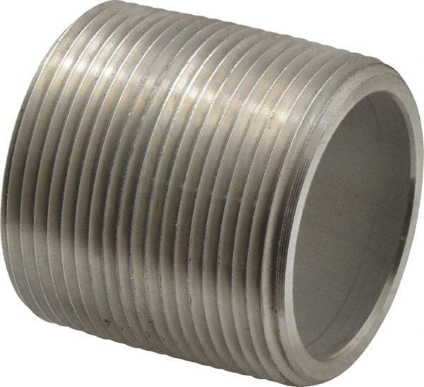 Merit Brass - Schedule 80, 1-1/2" Pipe x 1-3/4" Long, Grade 304/304L Stainless Steel Pipe Nipple - Seamless & Threaded - Best Tool & Supply