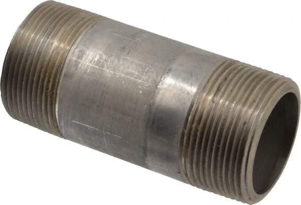 Merit Brass - Schedule 80, 1-1/2" Pipe x 4" Long, Grade 304/304L Stainless Steel Pipe Nipple - Seamless & Threaded - Best Tool & Supply