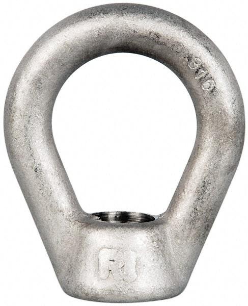 Gibraltar - 5,000 Lb Capacity, 3/4-10 Thread, Stainless Steel Lifting Eye Nut - Grade 316, 3" High, 1-1/2" Inside & 2-1/2" Outside Eye Diam, 1-3/8" Bell/Base Width - Best Tool & Supply