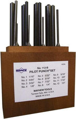 Mayhew - 12 Piece, 1/16 to 1/2", Roll Pin Punch Set - Round Shank, Alloy Steel, Comes in Wood Box - Best Tool & Supply