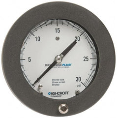 Ashcroft - 4-1/2" Dial, 1/4 Thread, 0-30 Scale Range, Pressure Gauge - Center Back Connection Mount, Accurate to 0.5% of Scale - Best Tool & Supply