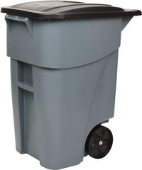 Rubbermaid - 50 Gal Gray Rectangle Trash Can - Polyethylene, 36-1/2" High x 28-1/2" Long x 23-3/8" Wide - Best Tool & Supply