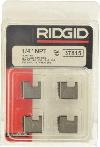 Ridgid - 1/4-18 NPT, Right Hand, Alloy Steel, Pipe Threader Die - Ridgid OO-R, 11-R, 12-R, O-R, 11-R Ratchet Threaders or 30A, 31A 3-Way Pipe Threaders Compatibility - Exact Industrial Supply