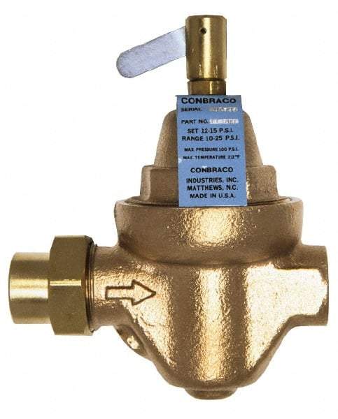 Conbraco - 1/2" Pipe, Solder x Solder End Connection, Bronze Pressure Regulating Valve - Nitrile Seal, 100 psi Inlet Pressure - Best Tool & Supply