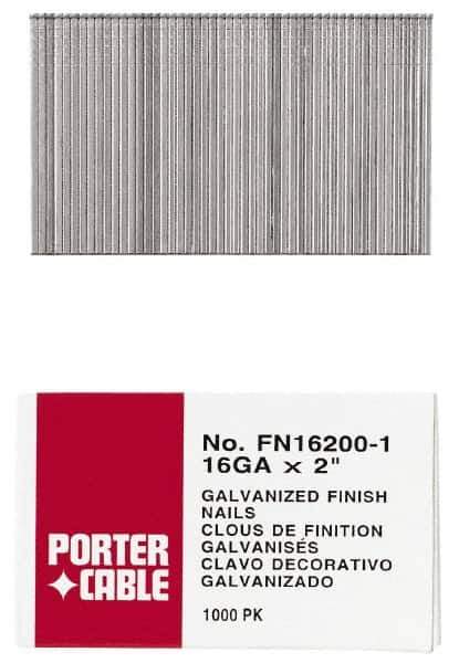 Porter-Cable - 16 Gauge 2-1/2" Long Finishing Nails for Power Nailers - Grade 2 Steel, Galvanized Finish, Smooth Shank, Straight Stick Collation, Chisel Point - Best Tool & Supply