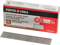 Porter-Cable - 18 Gauge 1" Long Brad Nails for Power Nailers - Grade 2 Steel, Galvanized Finish, Smooth Shank, Straight Stick Collation, Brad Head, Chisel Point - Best Tool & Supply