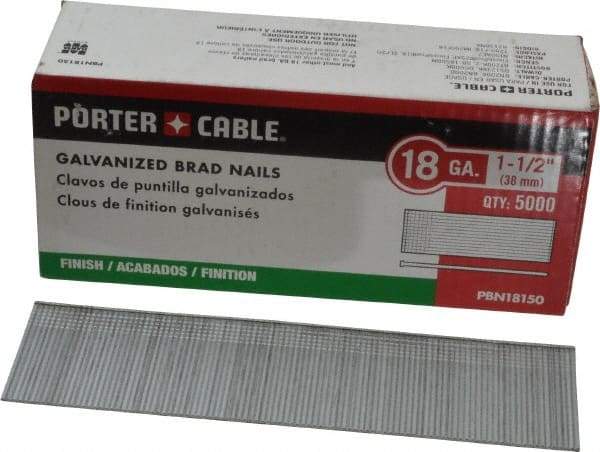 Porter-Cable - 18 Gauge 1-1/2" Long Brad Nails for Power Nailers - Grade 2 Steel, Galvanized Finish, Smooth Shank, Straight Stick Collation, Brad Head, Chisel Point - Best Tool & Supply