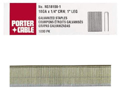 Porter-Cable - 1-1/4" Long x 1/4" Wide, 18 Gauge Narrow Crown Construction Staple - Grade 2 Steel, Galvanized Finish - Best Tool & Supply