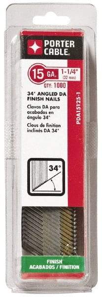 Porter-Cable - 15 Gauge 1-1/2" Long Finishing Nails for Power Nailers - Grade 2 Steel, Bright Finish, Angled Stick Collation, Chisel Point - Best Tool & Supply