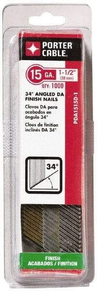 Porter-Cable - 15 Gauge 1-1/2" Long Finishing Nails for Power Nailers - Grade 2 Steel, Bright Finish, Angled Stick Collation, Chisel Point - Best Tool & Supply