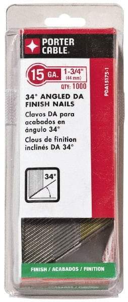 Porter-Cable - 18 Gauge 1-3/4" Long Finishing Nails for Power Nailers - Grade 2 Steel, Bright Finish, Angled Stick Collation, Chisel Point - Best Tool & Supply