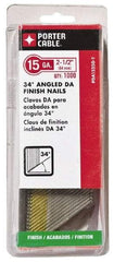 Porter-Cable - 15 Gauge 2-1/2" Long Finishing Nails for Power Nailers - Grade 2 Steel, Bright Finish, Angled Stick Collation, Chisel Point - Best Tool & Supply