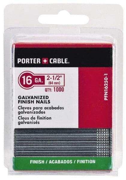 Porter-Cable - 16 Gauge 1-1/2" Long Finishing Nails for Power Nailers - Grade 2 Steel, Galvanized Finish, Straight Stick Collation, Chisel Point - Best Tool & Supply