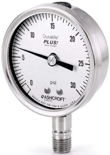 Ashcroft - 2-1/2" Dial, 1/4 Thread, 0-600 Scale Range, Pressure Gauge - Lower Connection Mount, Accurate to 1% of Scale - Best Tool & Supply