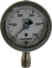 Ashcroft - 2-1/2" Dial, 1/4 Thread, 0-5,000 Scale Range, Pressure Gauge - Lower Connection Mount, Accurate to 3-2-3% of Scale - Best Tool & Supply