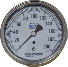 Ashcroft - 3-1/2" Dial, 1/4 Thread, 0-200 Scale Range, Pressure Gauge - Center Back Connection Mount, Accurate to 1% of Scale - Best Tool & Supply