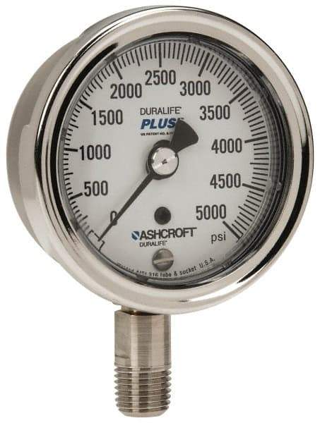 Ashcroft - 2-1/2" Dial, 1/4 Thread, 0-5,000 Scale Range, Pressure Gauge - Lower Connection Mount, Accurate to 1% of Scale - Best Tool & Supply