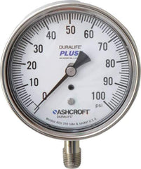 Ashcroft - 3-1/2" Dial, 1/4 Thread, 0-100 Scale Range, Pressure Gauge - Lower Connection Mount, Accurate to 1% of Scale - Best Tool & Supply