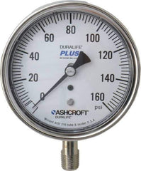 Ashcroft - 3-1/2" Dial, 1/4 Thread, 0-160 Scale Range, Pressure Gauge - Lower Connection Mount, Accurate to 1% of Scale - Best Tool & Supply