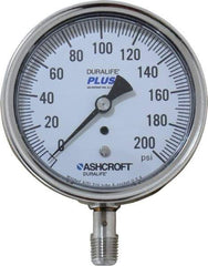 Ashcroft - 3-1/2" Dial, 1/4 Thread, 0-200 Scale Range, Pressure Gauge - Lower Connection Mount, Accurate to 1% of Scale - Best Tool & Supply