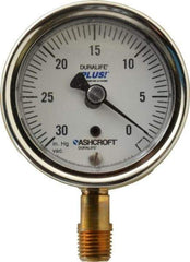 Ashcroft - 2-1/2" Dial, 1/4 Thread, 30-0 Scale Range, Pressure Gauge - Lower Connection Mount, Accurate to 1% of Scale - Best Tool & Supply