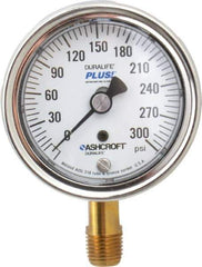 Ashcroft - 2-1/2" Dial, 1/4 Thread, 0-300 Scale Range, Pressure Gauge - Lower Connection Mount, Accurate to 1% of Scale - Best Tool & Supply