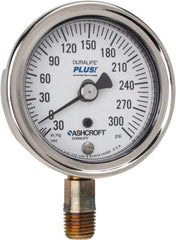 Ashcroft - 2-1/2" Dial, 1/4 Thread, 30-0-300 Scale Range, Pressure Gauge - Lower Connection Mount, Accurate to 1% of Scale - Best Tool & Supply