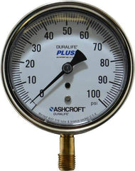 Ashcroft - 3-1/2" Dial, 1/4 Thread, 0-100 Scale Range, Pressure Gauge - Lower Connection Mount, Accurate to 1% of Scale - Best Tool & Supply