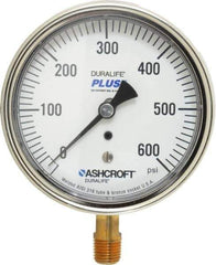 Ashcroft - 3-1/2" Dial, 1/4 Thread, 0-600 Scale Range, Pressure Gauge - Lower Connection Mount, Accurate to 1% of Scale - Best Tool & Supply