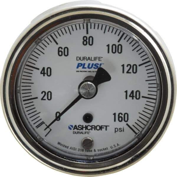 Ashcroft - 2-1/2" Dial, 1/4 Thread, 0-160 Scale Range, Pressure Gauge - Center Back Connection Mount, Accurate to 1% of Scale - Best Tool & Supply