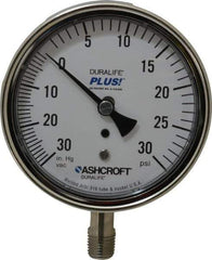 Ashcroft - 3-1/2" Dial, 1/4 Thread, 30-0-30 Scale Range, Pressure Gauge - Lower Connection Mount, Accurate to 1% of Scale - Best Tool & Supply