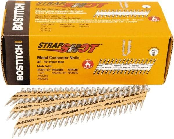 Stanley Bostitch - 16 Gauge 0.0598" Shank Diam 1-1/2" Long Metal Connecting Nails for Power Nailers - Steel, Bright Finish, Smooth Shank, Angled Stick Paper Tape Collation, Round Head - Best Tool & Supply