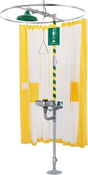 Haws - 78" Long, Tyvek Plumbed Wash Station Shower Curtain - Yellow & White Matting, Compatible with Emergency Showers - Best Tool & Supply