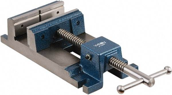 Wilton - 4-3/4" Jaw Opening Capacity x 1-1/2" Throat Depth, Horizontal Drill Press Vise - 4-1/2" Wide x 1-1/2" High Jaw, Stationary Base, Rapid Action, Steel - Best Tool & Supply