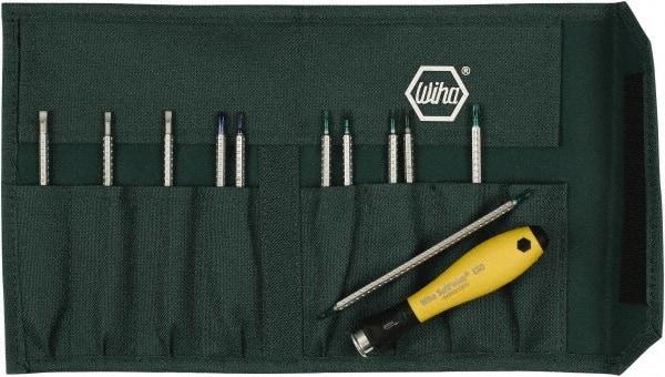 Wiha - 12 Piece, 4mm Drive Screwdriver Insert Torx Bit Set - #000 to #1 Phillips, 1.5 to 4mm Hex, T1 to T15 Torx, 1.5, 3, 2, 3.5, 2.5 & 4mm Slotted - Best Tool & Supply