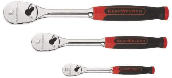 GearWrench - 1/4", 3/8" & 1/2" Drive Pear Head Ratchet Set - Chrome Finish, 17-1/8" OAL, 60 Gear Teeth, Cushion Grip Handle, Flat Sealed Head - Best Tool & Supply